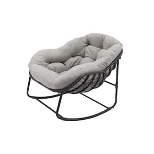 Wicker Outdoor Rocking Chair with Thick Cushion,Egg Chair for Balcony,Front Porch,Garden,Backyard and Deck in Light Grey