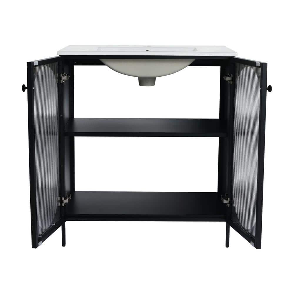 Black Freestanding Single Sink Vanity with White Ceramic Top