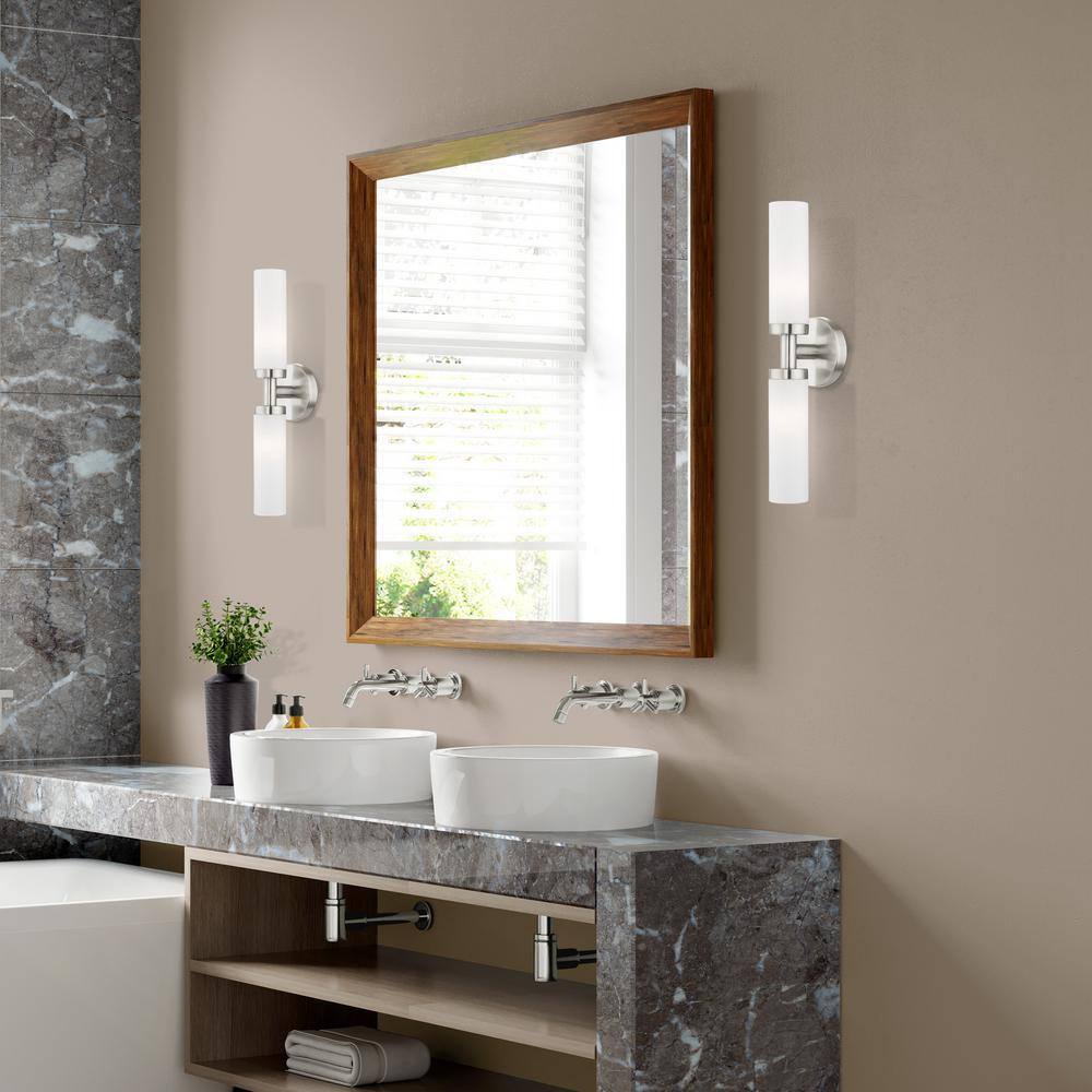 Brushed Nickel 2-Light Vanity with Satin Opal Glass