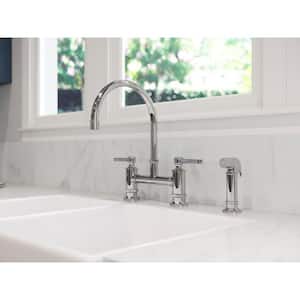 Port Haven 2-Handle Bridge Kitchen Faucet in Polished Chrome with Optional Side Sprayer