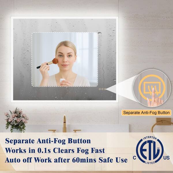 40 in. W x 32 in. H Rectangular Framed LED Wall Bathroom Vanity Mirror, Front and Backlit, Dimmable, Defogger, Easy Hang