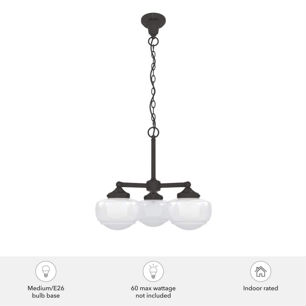 Saddle Creek Noble Bronze 3-Light Schoolhouse Chandelier with Cased White Glass