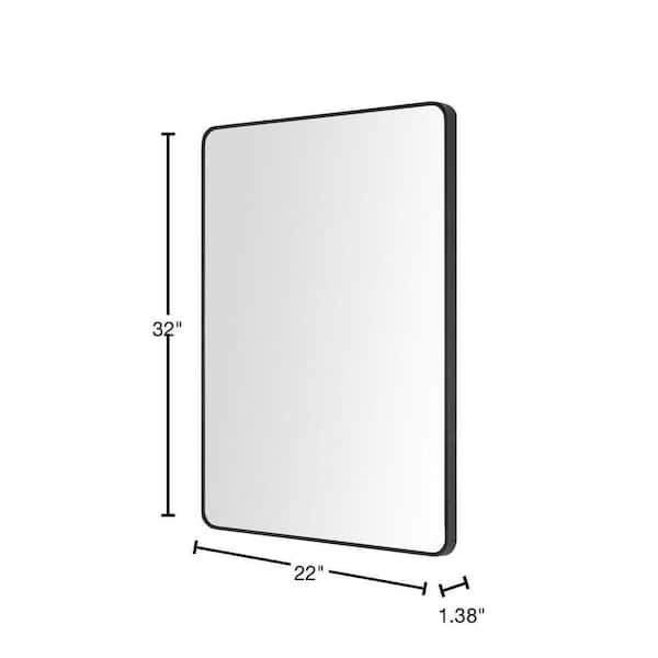 Medium Modern Rectangular Black Framed Mirror with Rounded Corners (22 in. W x 32 in. H)