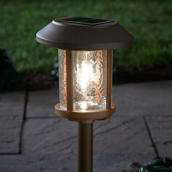 Hampton Bay Hawthorne Solar Bronze and Warm Wood LED Light 14 Lumens with Ice Glass Lens and Vintage Bulb 2-Tone P5100-01-06 - The Home Depot