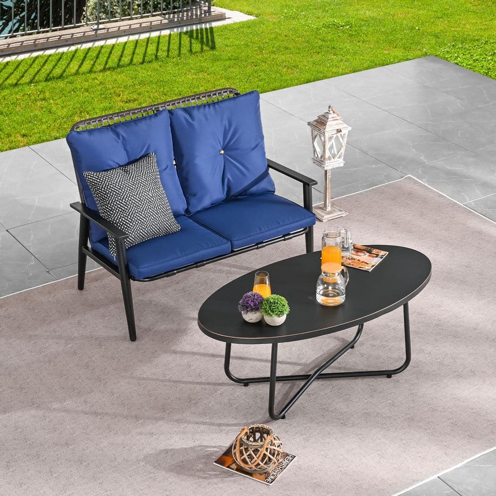 2-Piece Metal Patio Conversation Set with Blue Cushions price history on PriceWatchPro