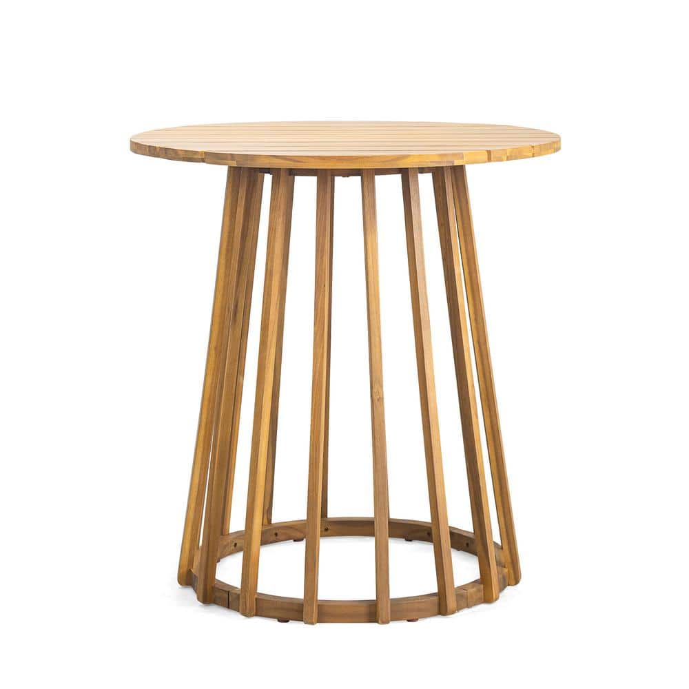 Teak Finish Round Acacia Wood Outdoor Dining Table