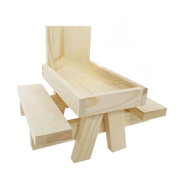 Phewnyzo Solid Wood Funny Squirrel Picnic Table Feeder with Corn Cobs Holder and Peanut Tray