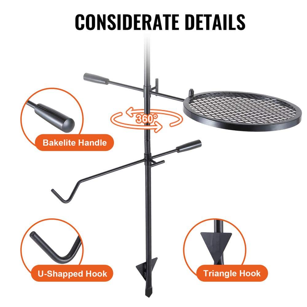 14-Inch Round Black Stainless Steel Swivel Campfire Grill