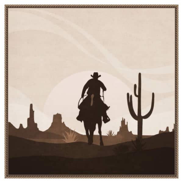 Amanti Art Cowboy Sunset by Emel Tunaboylu 1 Piece Floater Frame Canvas Giclee Animal Art Print 30 in. x 30 in.