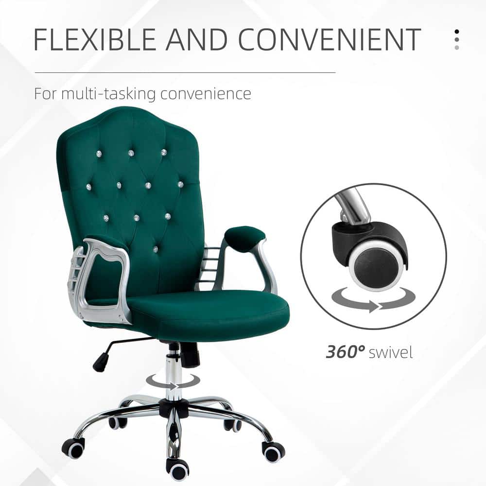 Elegant Dark Green Velvet Task Chair with Swivel and Tilt Function