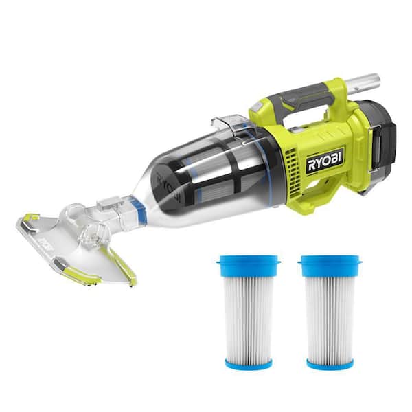 RYOBI ONE+ 18V Handheld Cordless Pool Vacuum Cleaner (Tool Only) with Floor Head and Replacement Filters (2-Pack)