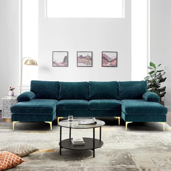 Sofa for Living Room,Modern Classic Upholstered Sectional Sofa Futon Couches with with Metal Legs Navy Blue