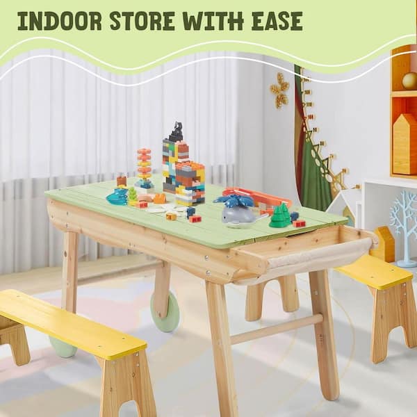 OGETFUUR 17 in. Rectangle Wood 3 in 1 Kids Picnic Table with