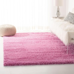 California Shag Pink 5 ft. x 5 ft. Square Solid Area Rug