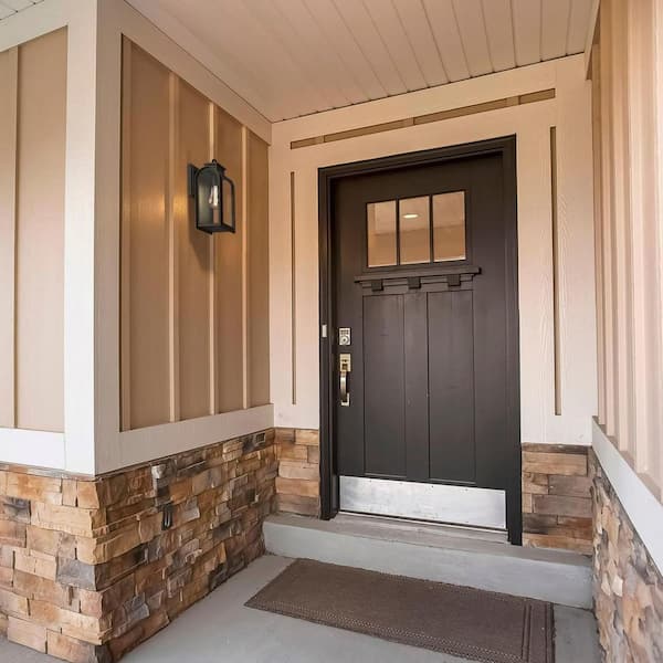 Refuge Collection 1-Light Oil Rubbed Bronze Clear/Etched Umber Glass Farmhouse Outdoor Small Wall Lantern Light