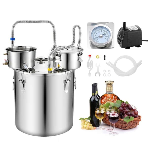 Alcohol Still, 13.2 gal./ 50L Alcohol Distiller in Silver with Thumper Keg Dual-scale Thermometer and Water Pump