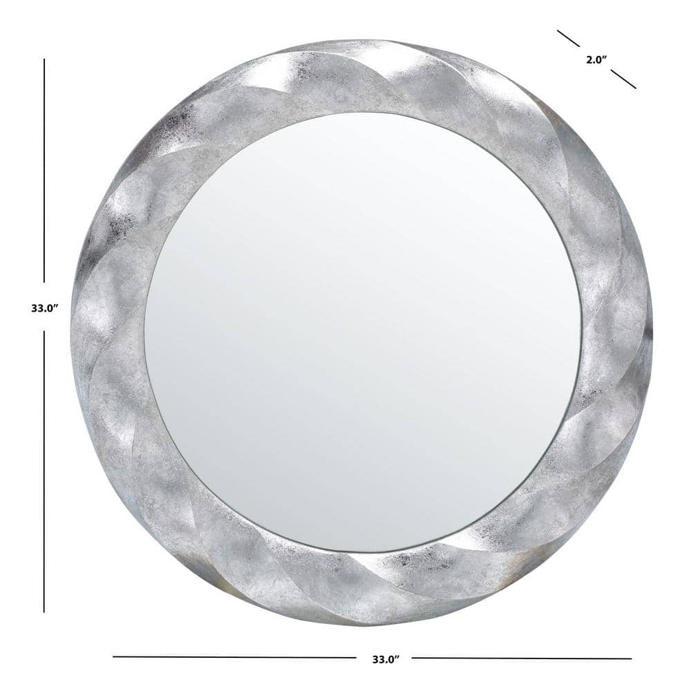 Elegant Mystic 33" Round Wood & Silver Foil Wall Mirror