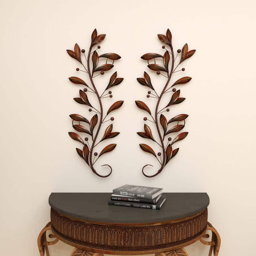 Brown Metal Leaf Wall Sculpture Set of 2