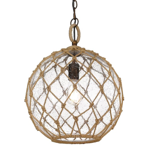 Haddoc 1-Light Burnished Chestnut Bronze Pendant with Seeded Glass Shade
