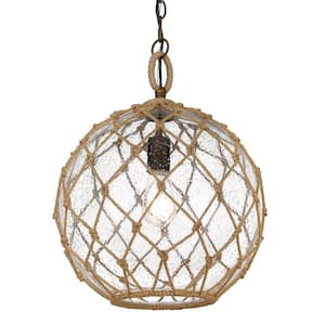 Haddoc 1-Light Burnished Chestnut Bronze Pendant with Seeded Glass Shade