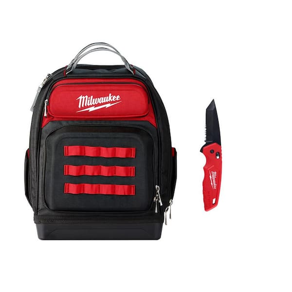 Milwaukee 15 in. Ultimate Jobsite Backpack with FASTBACK Stainless Steel Spring Assisted Folding Knife (2-Piece)