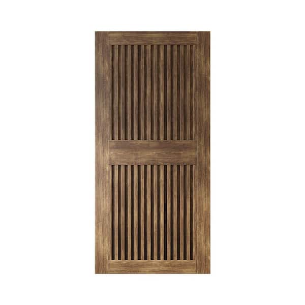ST 36 in. x 84 in. C-Panel Solid Core Dark Walnut Vertical Stripe Design Pine Wood Interior Sliding Barn Door Slab