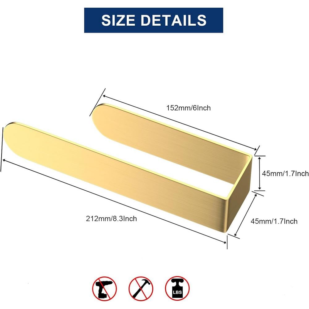 Gold Stainless Steel 8-inch Wall Mounted Adhesive Hand Towel Bar