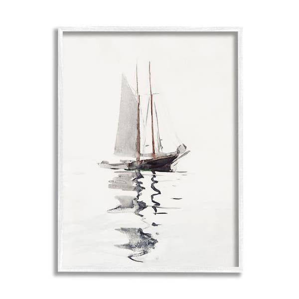 Tranquil Sailboat Vessel Floating Lone Ocean Reflection by Lettered and Lined Framed Nature Art Print 20 in. x 16 in.