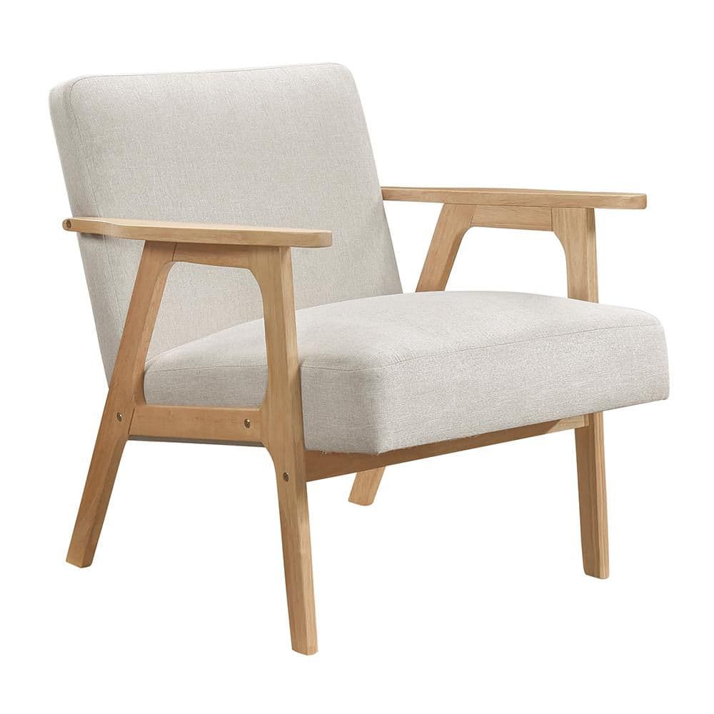 Lazzara Lewiston Beige Textured Fabric Upholstery Accent Arm