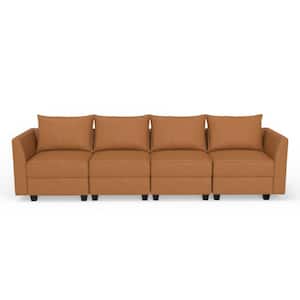 112.8 in. Modern Faux Leather 4 Piece Upholstered Sectional Sofa Bed in. Caramel
