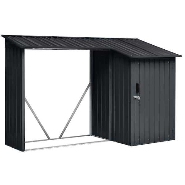 106.5 in. W Outdoor Heavy Duty Steel Firewood Rack and Metal Storage Shed, 2-in-1, Black