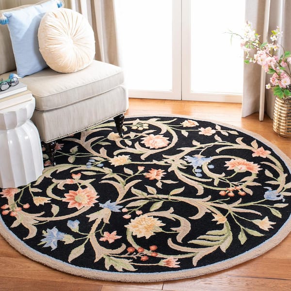 Chelsea Black 6 ft. x 6 ft. Round Floral Area Rug