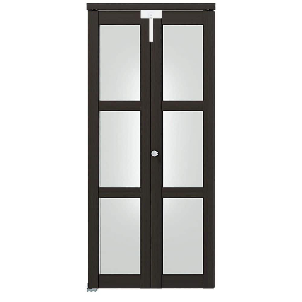 36 in. x 80 in. 3-Lite Frosted Glass Solid Core Mocha PVC Covering MDF. Wood Bi-fold Door with Lock and Hardware Kit Set price history on PriceWatchPro