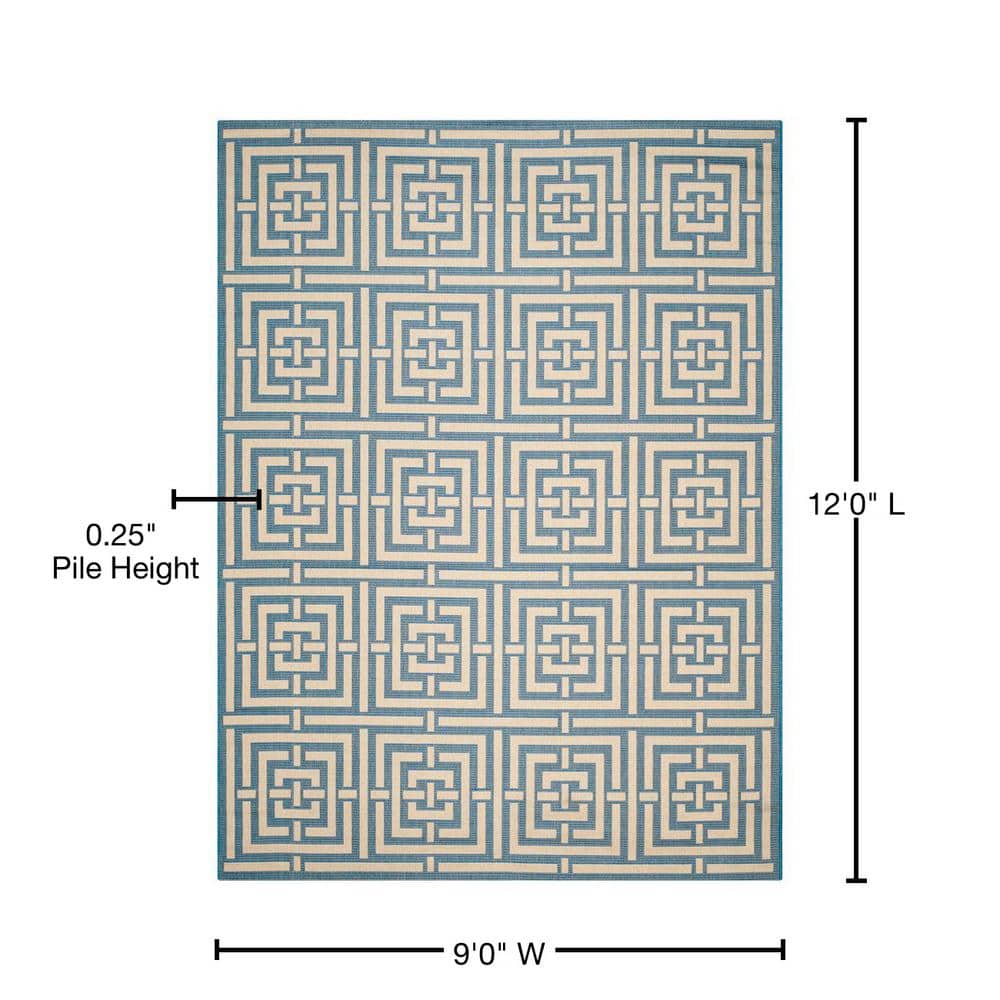 Chic Blue/Bone Geometric 9' x 12' Indoor/Outdoor Synthetic Area Rug