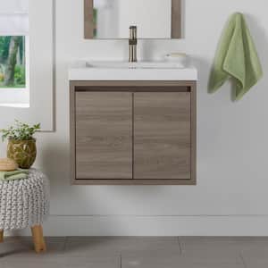 Millhaven 25 in. W x 19 in. D x 22 in. H Single Sink Floating Bath Vanity in Forest Elm with White Cultured Marble Top