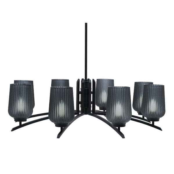 Unbranded Siena 35 in. 8 Light Matte Black Chandelier with Smoke Textured Glass Shades