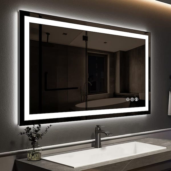 HOMEIBRO 42 in. W x 30 in. H Rectangular Frameless LED Light with 3-Color and Anti-Fog Wall Mounted Bathroom Vanity Mirror