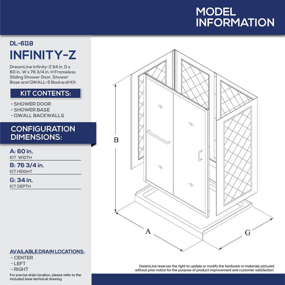 Infinity-Z 76.75" High x 60" Wide Clear Sliding Shower Kit