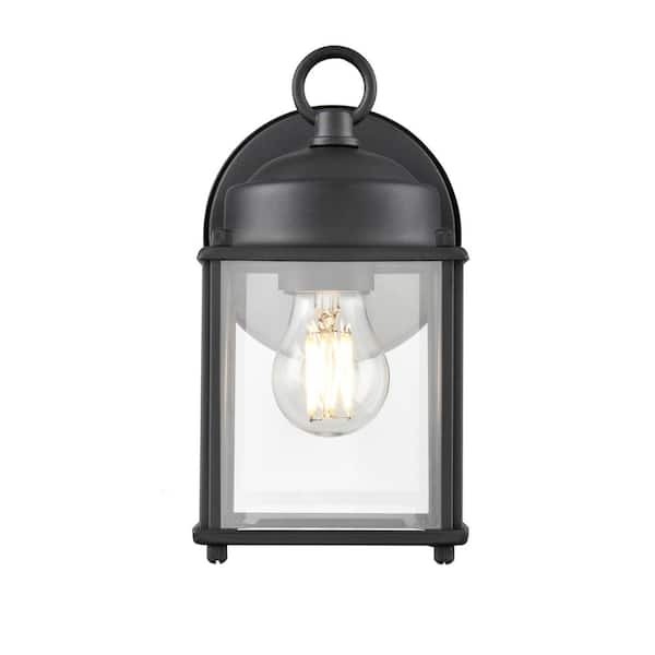 1-Light 4.53 in. Wide Textured Black Outdoor Wall Lantern with Clear Glass