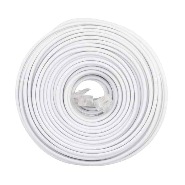 (2 Pack) 12 Inches Short Telephone Cable Rj11 Male To Male Phone Line Cord  (1 Foot, White)