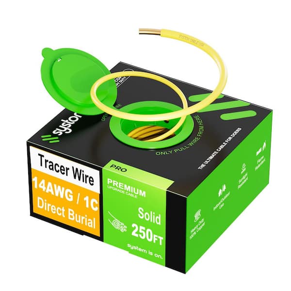 Syston Cable Technology 250 ft. Yellow 14 AWG 600-Volt Solid Bare Copper Direct Burial Tracer Wire Locating Underground Gas, Water, Sewer Pipes