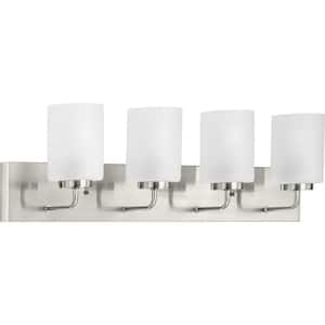 Merry Collection 30 in. 4-Light Brushed Nickel Etched Glass Transitional Bathroom Vanity Light