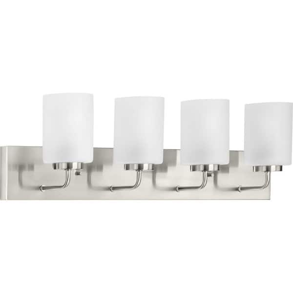 Progress Lighting Merry Collection 30 in. 4-Light Brushed Nickel Etched Glass Transitional Bathroom Vanity Light