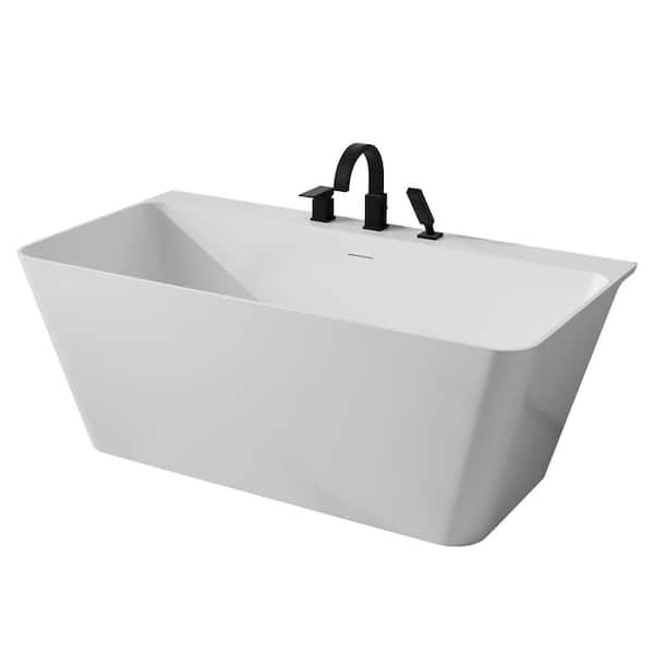 Vault Series 67 in. x 32 in. Flat Bottom Acrylic Freestanding Soaking Bathtub with Center Drain, Matte Black Faucet