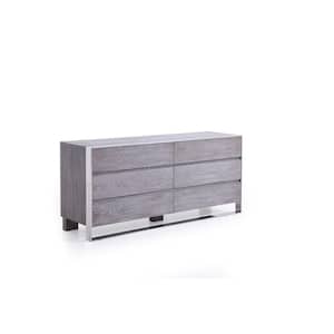 20 in. Gray 6-Drawer Wooden Dresser Without Mirror