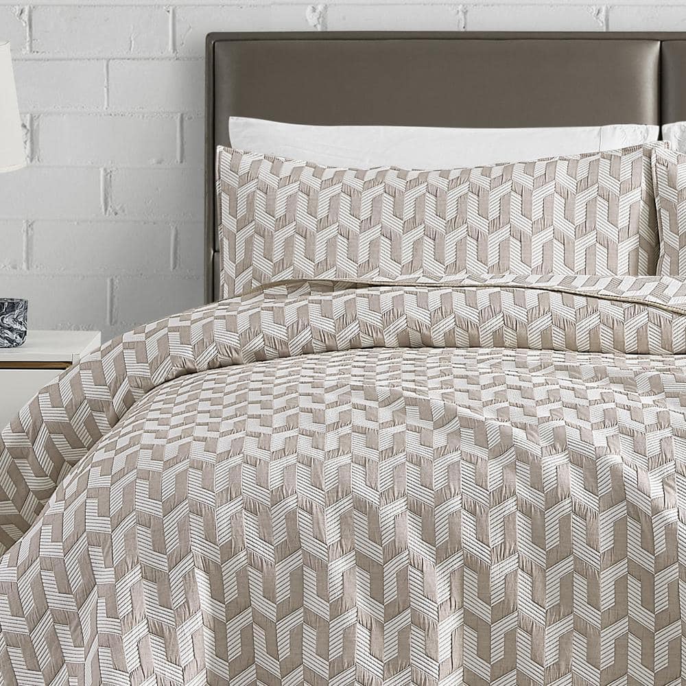 Taupe Twin Reversible Woven Matelasse Quilt Set