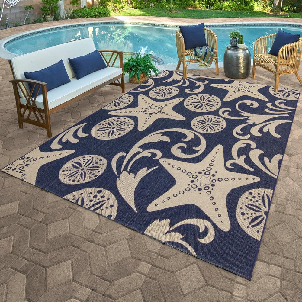 Navy Blue Synthetic Flat Woven Rectangular Rug 5' x 7'
