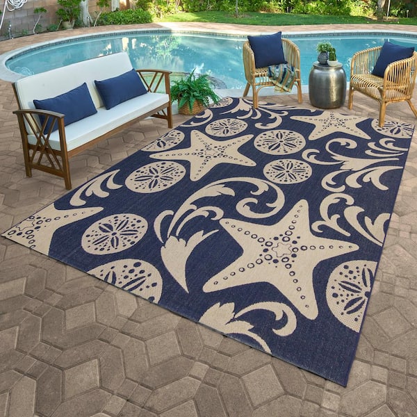 Paseo Canoa Navy Starfish 5 ft. x 7 ft. Indoor/Outdoor Area Rug