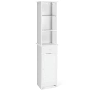 13.5 in. W x 12 in. D x 64.5 in. H White Bathroom Tall Freestanding Linen Cabinet with Adjustable Shelves and Drawer