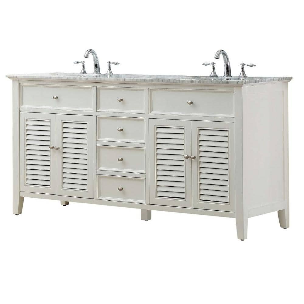 Direct Vanity Sink Shutter 70 In Double Vanity In Pearl White With Marble Vanity Top In Carrara White And White Basins 6070d12 Wwc The Home Depot